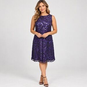 Jessica Howard Dress Purple Sequin Scroll Mesh Event Wedding Evening Party 6